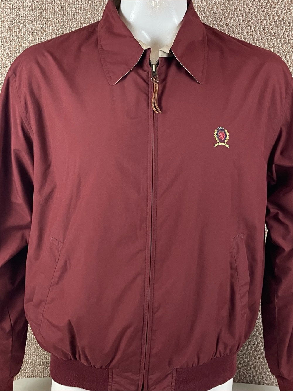 Vintage 90s Tommy Hilfiger Jacket L Fleece Lined Bomber Crest Collar Strap  R1